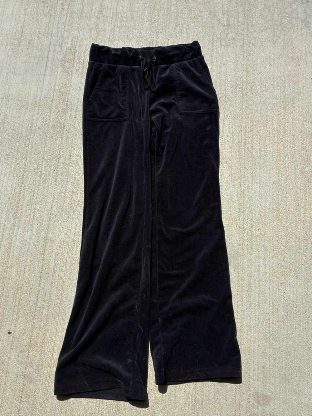 bebe Black Velour Wide-Leg Drawstring Track Pants With stain !